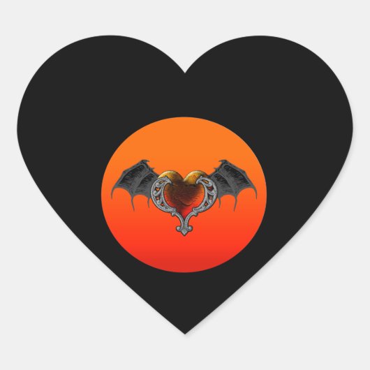 Halloween Goth Orange Herz mit Bat Wings Sticker (Vorderseite)