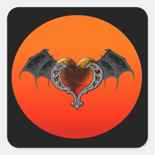 Halloween Goth Orange Herz mit Bat Wings Sticker (Vorderseite)