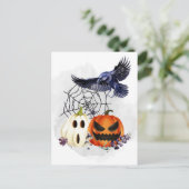 Halloween Goth Raven Crow Pumpkins Postkarte (Stehend Vorderseite)