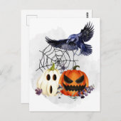 Halloween Goth Raven Crow Pumpkins Postkarte (Vorne/Hinten)