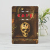 Halloween Goth, Skull, Spiders RSVP-Karten Einladung (Stehend Vorderseite)