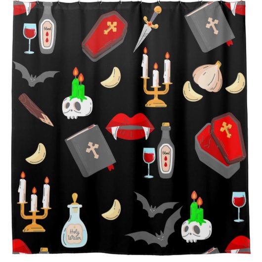 Halloween-Goth-Vampirjäger-Knoblauch-Dolch-Fang Duschvorhang (Vorderseite)