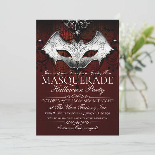 Halloween Gothic Bat Masquerade Party Einladung (Stehend Vorderseite)