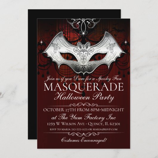 Halloween Gothic Bat Masquerade Party Einladung (Vorne/Hinten)