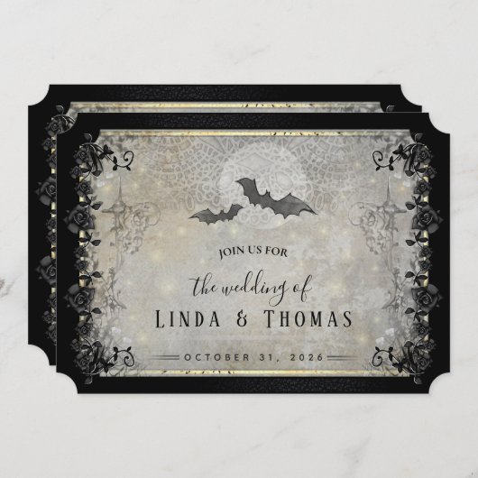 Halloween Gothic Bats Grau & Schwarz "Together wit Einladung (Vorne/Hinten)