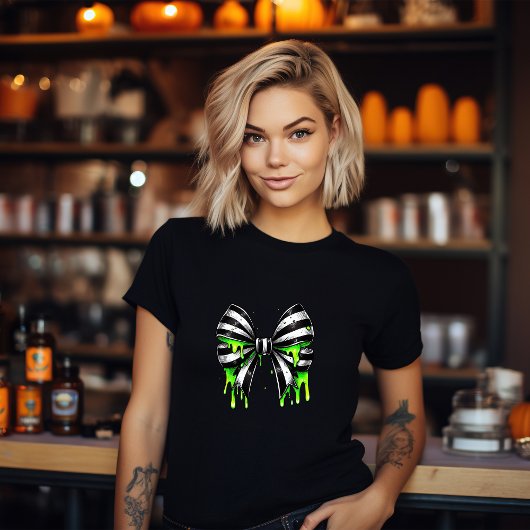 Halloween Gothic Bow T-Shirt | Neon Green Drip Tri-Blend Shirt
