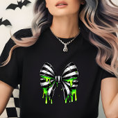 Halloween Gothic Bow T-Shirt | Neon Green Drip Tri-Blend Shirt