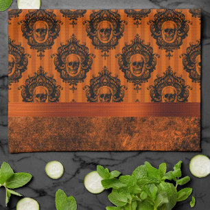 Halloween Gothic Chic Orange und schwarze Totenk Geschirrtuch