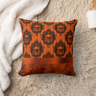 Halloween Gothic Chic Orange und schwarze Totenk Kissen
