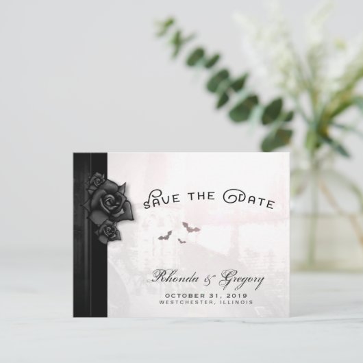 Halloween Gothic Elegant Bats Matching PostCard Ankündigungspostkarte (Stehend Vorderseite)