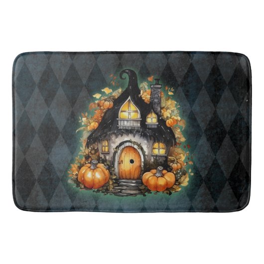 Halloween Gothic Fall Fairy Hütte Blue Raute Badematte (Vorderseite)