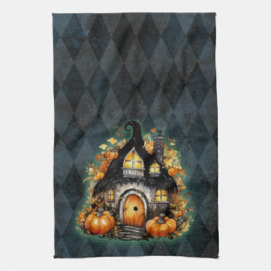 Halloween Gothic Fall Fairy Hütte Blue Raute Geschirrtuch