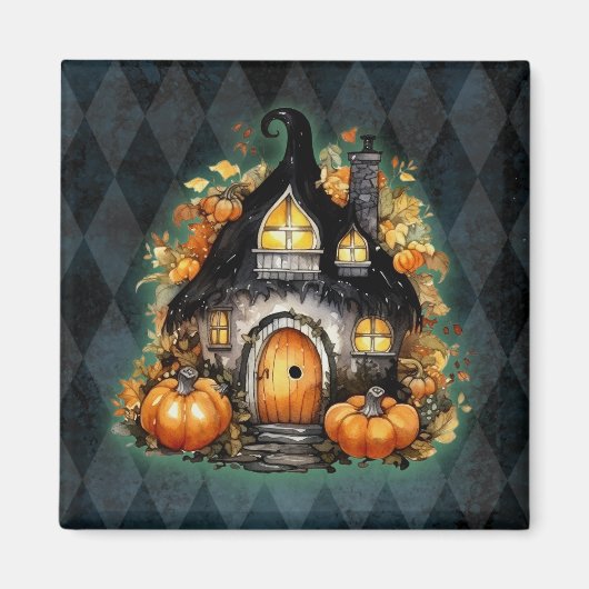 Halloween Gothic Fall Fairy Hütte Blue Raute Magnet (Vorne)