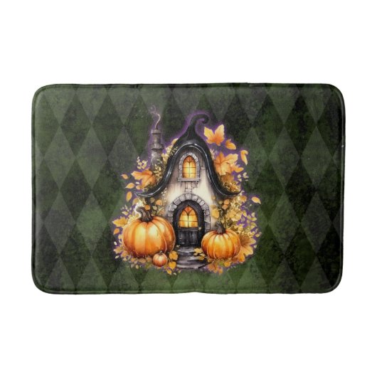 Halloween Gothic Fall Fairy Hütte Grüne Raute Badematte (Vorderseite)