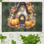 Halloween Gothic Fall Fairy Hütte Grüne Raute Geschirrtuch (Gefaltet)