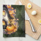Halloween Gothic Fall Fairy Hütte Grüne Raute Geschirrtuch (Viertel Falte)