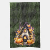 Halloween Gothic Fall Fairy Hütte Grüne Raute Geschirrtuch (Vertikal)