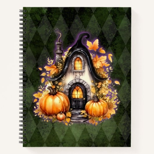 Halloween Gothic Fall Fairy Hütte Grüne Raute Notizblock (Vorderseite)