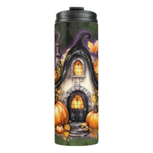 Halloween Gothic Fall Fairy Hütte Grüne Raute Thermosbecher