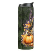 Halloween Gothic Fall Fairy Hütte Grüne Raute Thermosbecher (Nach links gedreht)