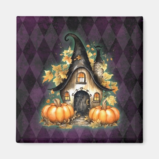 Halloween Gothic Fall Fairy Hütte Lila Raute Magnet (Vorne)