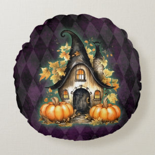 Halloween Gothic Fall Fairy Hütte Lila Raute Rundes Kissen