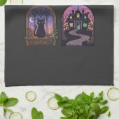 Halloween Gothic Fenster Geist Kürbis Schwarze Kat Geschirrtuch (Gefaltet)