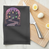 Halloween Gothic Fenster Geist Kürbis Schwarze Kat Geschirrtuch (Viertel Falte)