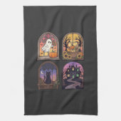 Halloween Gothic Fenster Geist Kürbis Schwarze Kat Geschirrtuch (Vertikal)