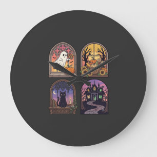 Halloween Gothic Fenster Geist Kürbis Schwarze Kat Große Wanduhr