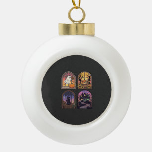 Halloween Gothic Fenster Geist Kürbis Schwarze Kat Keramik Kugel-Ornament