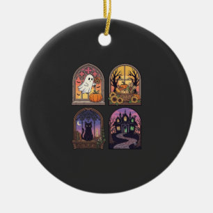 Halloween Gothic Fenster Geist Kürbis Schwarze Kat Keramik Ornament