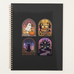 Halloween Gothic Fenster Geist Kürbis Schwarze Kat Planer