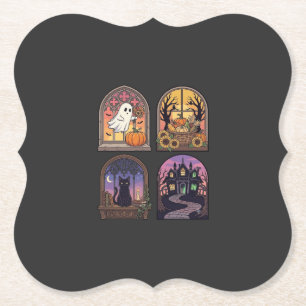 Halloween Gothic Fenster Geist Kürbis Schwarze Kat Untersetzer
