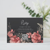 Halloween Gothic Floral QR Code Hochzeit RSVP Karte (Stehend Vorderseite)
