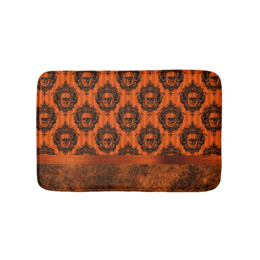 Halloween Gothic | Orangefarbene und schwarze Schä Badematte (Vorderseite)