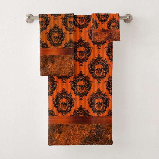 Halloween Gothic | Orangefarbene und schwarze Schä Badhandtuch Set (Insitu)