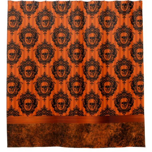 Halloween Gothic | Orangefarbene und schwarze Schä Duschvorhang (Vorderseite)