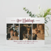 Halloween Gothic Script Rote Rosen 3 Foto Hochzeit Einladung (Stehend Vorderseite)