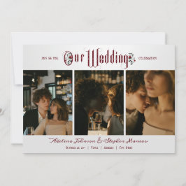 Halloween Gothic Script Rote Rosen 3 Foto Hochzeit Einladung