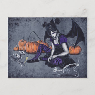 Halloween Gothic Skeleton Cats Demon Postcard Postkarte