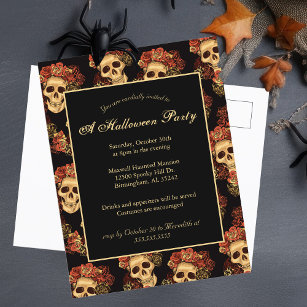 Halloween Gothic Skull Black Party Einladung Postkarte