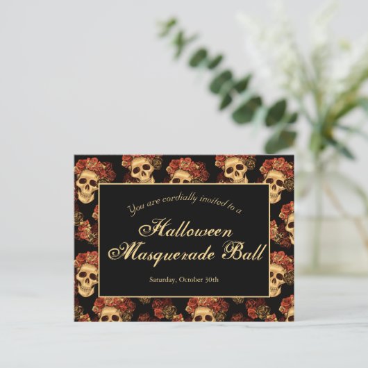 Halloween Gothic Skull Black Red Party Einladung Postkarte (Stehend Vorderseite)