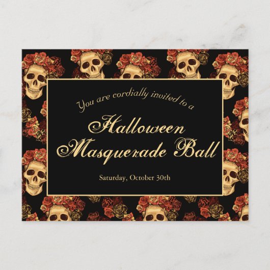 Halloween Gothic Skull Black Red Party Einladung Postkarte (Vorderseite)