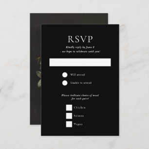 Halloween Gothic Skull Floral Black Wedding RSVP Karte