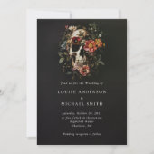 Halloween Gothic Skull Floral Wedding Einladung (Vorderseite)