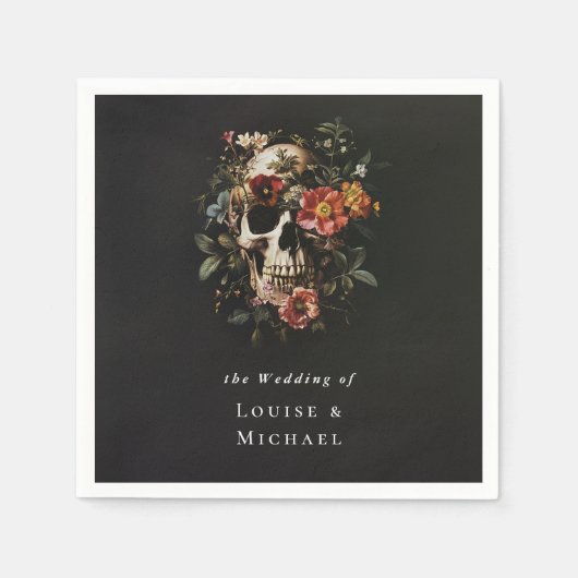 Halloween Gothic Skull Floral Wedding Serviette (Vorderseite)