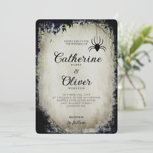 Halloween Gothic Spike Web Frame Einladung (Stehend Vorderseite)