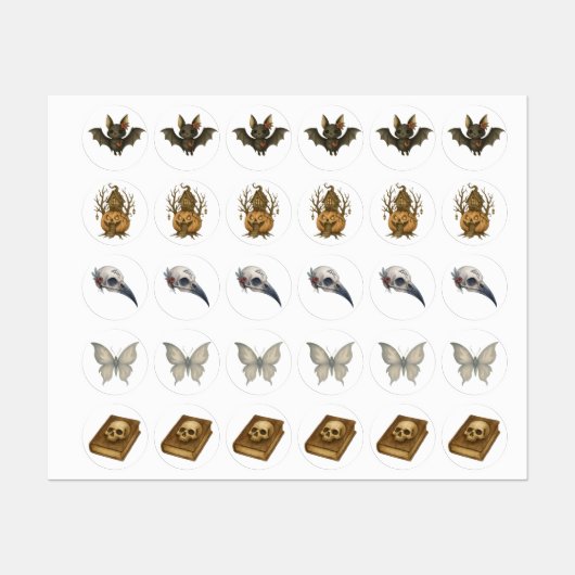 Halloween Gothic Stickers - Bat, Skull Book, Plagu Etiketten (Blatt)
