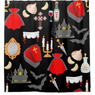 Halloween Gothic Vampir Knoblauch Weihwasser Fangz Duschvorhang